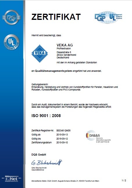 Сертификат VEKA AG СМК ISO 9001:2008